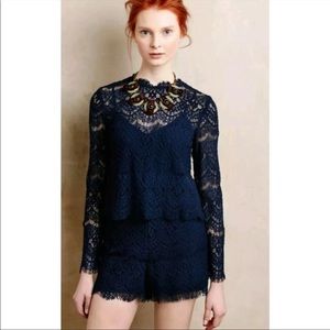 Saylor Navy Lace Romper Anthropologie